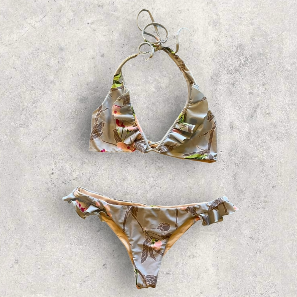 MGS Women’s Floral Ruffled Bikini Swimsuit Size Large